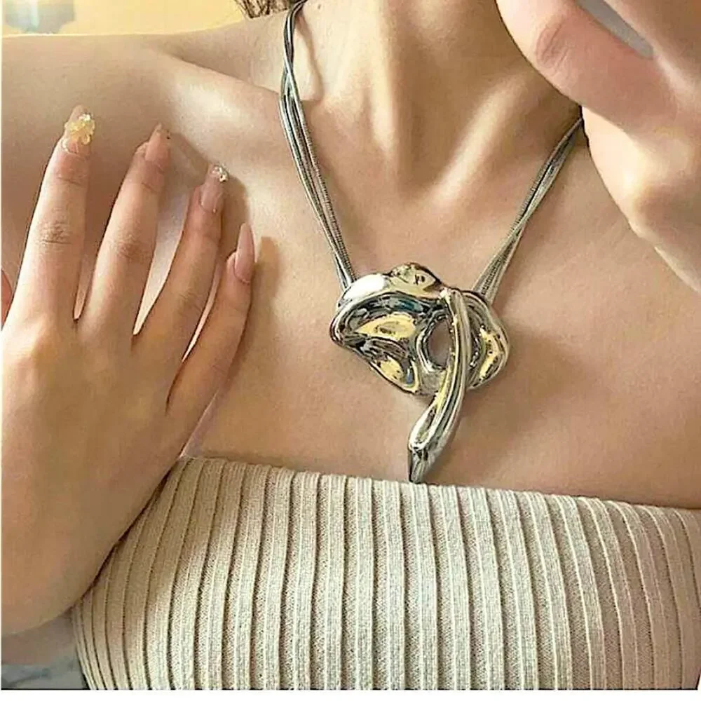 Silver Geometric Handmade Creative Design Necklace Party Event